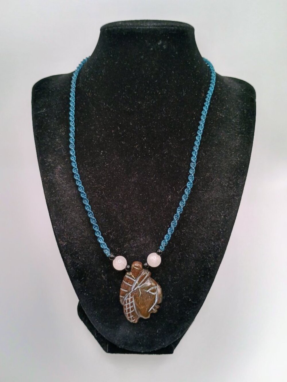 Macrame Necklace Inca Pachacuti Mask Pendant Natural Stone